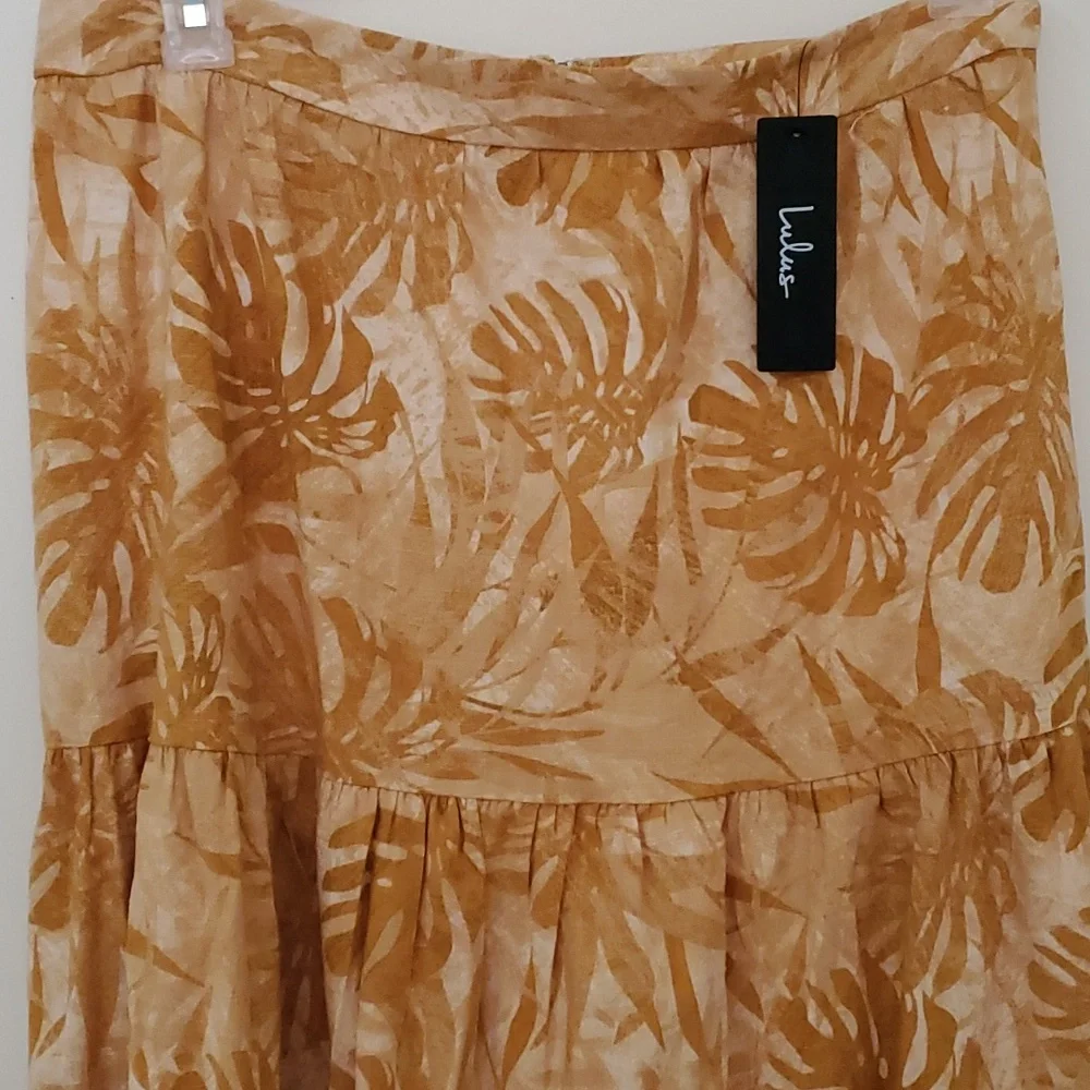 Lulus Veranda Vibes Beige Tropical Print Tiered Maxi Skirt Size XL - Picture 10 of 10